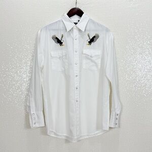 Blair White Western Pearl Snap Shirt Bald Eagle Embroidered Button Down Patriot